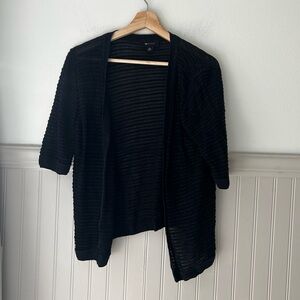 AB Studio Medium Black Textured Knit Open Front Lightweight Cardigan